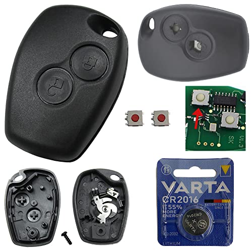 Auto Schlüssel Funk Fernbedienung 1x Gehäuse 2 Tasten + 2X Mikrotaster + 1x CR2016 Batterie kompatibel für Renault/Dacia/Opel von KONIKON