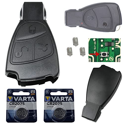 Auto Schlüssel Smartkey Funk Fernbedienung Sender Set 3 Tasten Gehäuse + 3X Mikro Taster + 2X CR2025 Batterie kompatibel für Mercedes Benz von KONIKON
