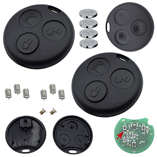 KONIKON Repair Set Autoschlüssel 2X Schlüsselgehäuse + 6X Drucktaster + 4X CR1225 Batterie Auto Schlüssel kompatibel mit SMART 450 Fortwo Roadster Cabrio Coupe 98-07 Fernbedienung Gehäuse von KONIKON