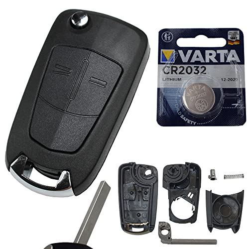Klapp Schlüssel Gehäuse Funkschlüssel Fernbedienung Autoschlüssel 2 Tasten Rohling HU100 + Batterie kompatibel für Opel von KONIKON