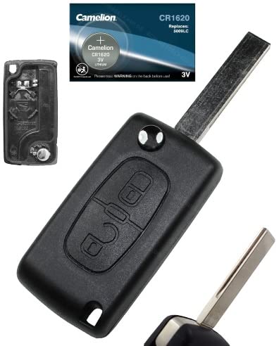 Klapp Schlüssel Gehäuse Funkschlüssel Fernbedienung Autoschlüssel 2 Tasten Rohling HU83 + Batterie passend für Citroen/Peugeot/FIAT von KONIKON