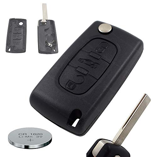 Klapp Schlüssel Gehäuse Funkschlüssel Fernbedienung Autoschlüssel HU83 + Batterie BATTERIEFACH passend für Citroen/Peugeot/FIAT von KONIKON
