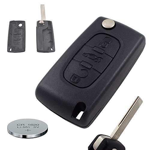Klapp Schlüssel Gehäuse Funkschlüssel Fernbedienung Autoschlüssel HU83 + Batterie passend für Citroen/Peugeot/FIAT von KONIKON