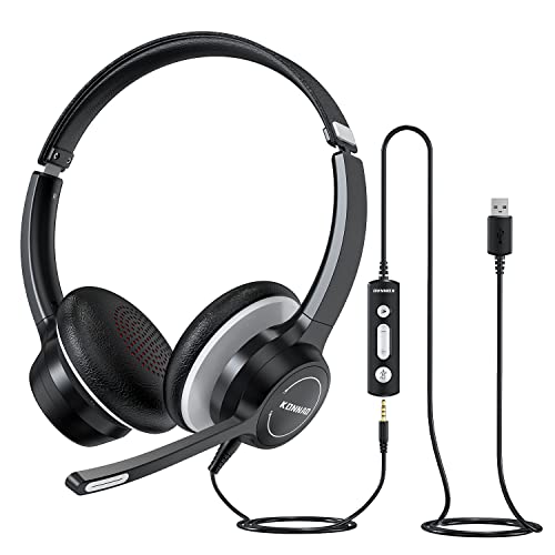 KONNAO USB Headset mit Mikrofon, 3,5mm verdrahtete Headsets mit Noise Cancelling Mikrofon, Stereo Headphones mit MIC, In-Line Steuerungen, Work Headset von KONNAO