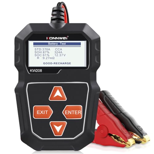 KONNWEI KW208 12V Batterietester, 100-2000 CCA Lasttester KfZ-Lichtmaschinen-Tester Digitaler Auto-Batterie-Analysator Lade-Anlasser-System-Tester für Auto LKW Schiff Motorrad SUV Boot von KONNWEI
