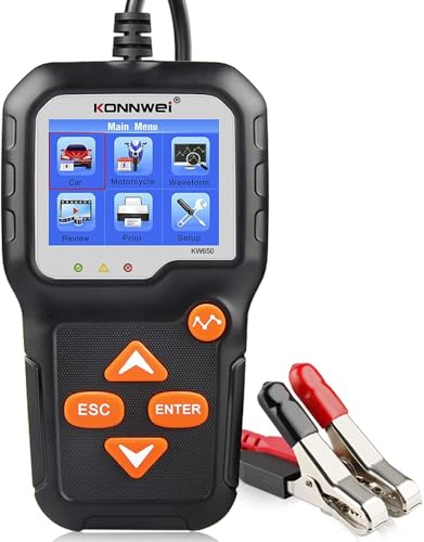 KONNWEI KW650 6V/12V Autobatterietester 100-2000 CCA, Unterstützung 13 Sprachen, 2,4 Zoll Bildschirm, Batterietester Autolade-Startsystem Automobil-Batterieanalysator für Autos, Boot, SUV, Motorrad von KONNWEI