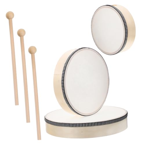 KONTONTY 3 Stück Handtrommelunterrichtshilfen musikinstrumente musical instruments Musikalisches drum Kindergarten Tamburin-Percussion Tamburine für Erwachsene Rahmentrommel Holz von KONTONTY