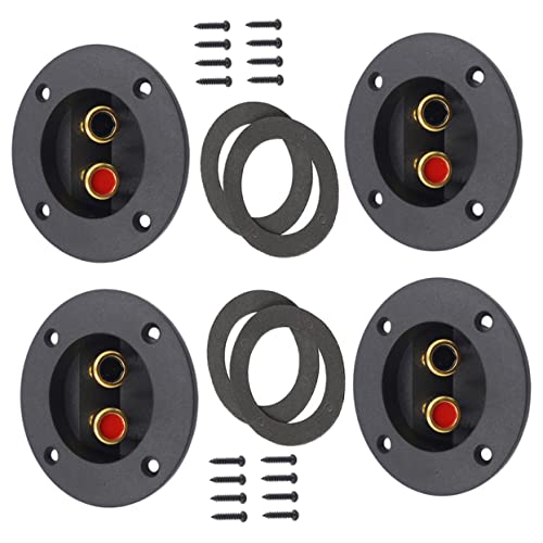 KONTONTY 4 Stück Audio-anschlussdose Crimpen Subwoofer- Verbindliche Post Flachstecker Für Lautsprecher Runden Lautsprechergehäuse Klemmensatz Bass Black Zinklegierung Vergoldet von KONTONTY