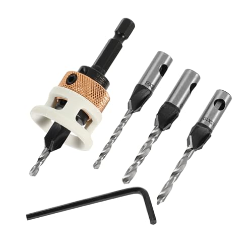 KONTONTY 6Stücke Teiliges Einstellbares Countersink Bohrer Set mit Tiefenstopp Präzise Holzbohrer für Bohrungen und Verborgene Schraubenköpfe Holzprojekten von KONTONTY