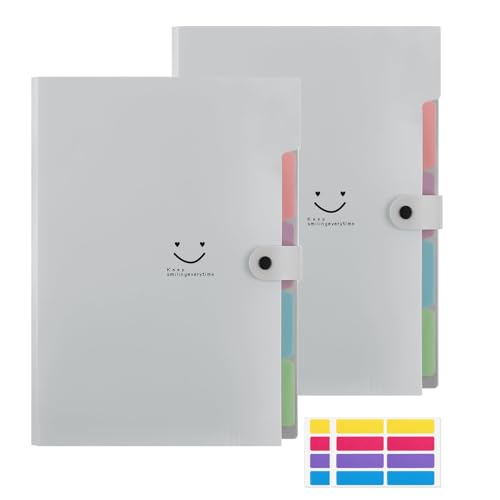 KONVINIT 2 Pack Fächermappe A4 Dokumentenordner mit 5 Tasche Dokumentenmappe Organizer mit Schnalle Kunststoff Ordnungsmappe mit EtikettenBüro Organizer von KONVINIT