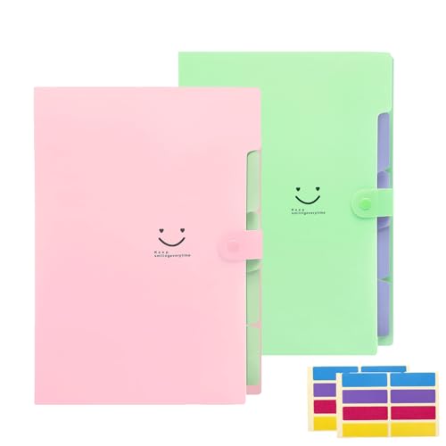 KONVINIT 2 Pack Fächermappe Ordnungsmappe Din A4 mit 5 Tasche Dokumentenmappe mit 4 Fächern Sammelmappe organisiert für Papier Organizer Büro Schul von KONVINIT