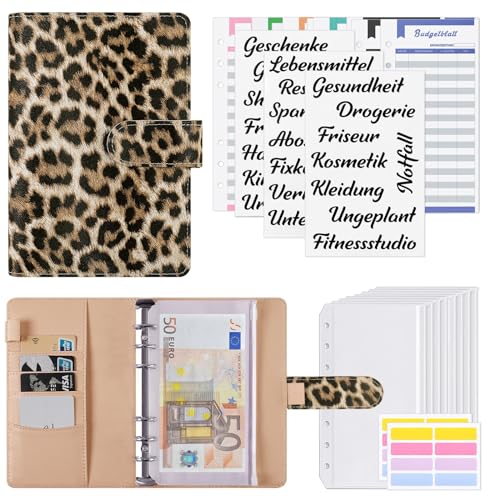 KONVINIT Budget Planner A6 Budget Binder,Budgetplaner mit Folien Deutsch,Ringbuch Finanzplaner mit Geldumschläge,Budgetsheets und Kategorien-Etiketten,Um Geld Sparen,Money organizer von KONVINIT