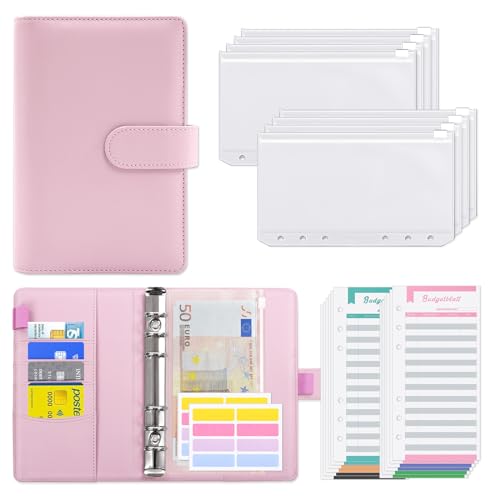 KONVINIT Budget Planner Budget Binder,A6 Budgetplaner Geld Organizer Geldumschläge Umschlagmethode,Budgetbogen für Budgetierung,Sparbuch mit Folien Deutsch,A6 Binder,rosa von KONVINIT