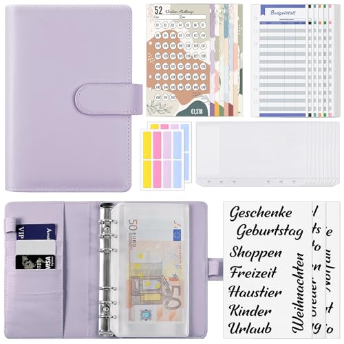 KONVINIT Budget Planner Deutsch,A6 Sparchallenge Budgetplaner,Budget binder mit 8 Sparchallenges 1€ | 2€ | 5€ | 10€ | 1000€| 52 Wochen Finanzplaner Haushaltsbuch Geld organizer,lila von KONVINIT