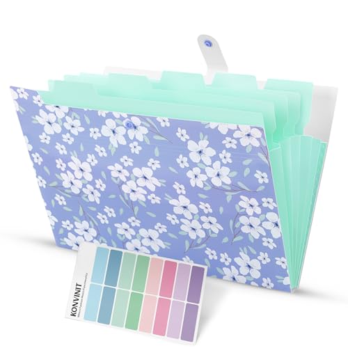 KONVINIT Dokumentenmappe A4,Fächermappe Mappen Ordnersystem,Ordnungsmappe 6 Tasche,Floral Dokumente Organizer Folder mit Schnalle Mappe mit Fächern Schul Sachen Büroordner,Lila von KONVINIT