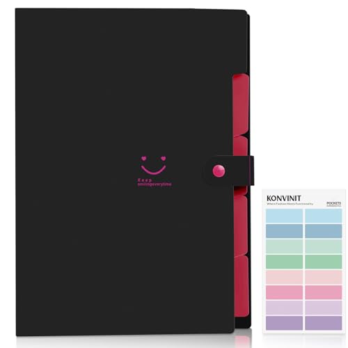 KONVINIT Fächermappe a4,Dokumentenmappe erweiterbar Ordnungsmappe mit 5 Pockets Grosse Kapazität Aktenordner mit Druckknopf für Büro Hause Schule Document Organizer,Mappe mit Fächern,schwarz KONVINIT Fächermappe a4,Dokumentenmappe erweiterbar Ordnungsmappe mit 5 Pockets Grosse Kapazität Aktenordner mit Druckknopf für Büro Hause Schule Document Organizer,Mappe mit Fächern,schwarz von KONVINIT