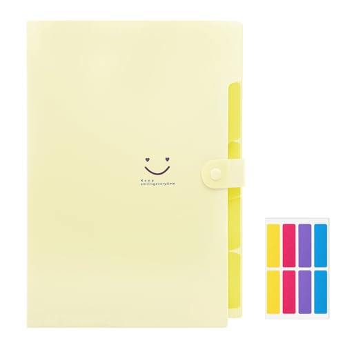 KONVINIT Fächermappe a4,Dokumentenmappe erweiterbar Ordnungsmappe mit 5 Pockets Grosse Kapazität Mappe mit Druckknopf für Büro Hause Schule Document Organizer,File Folder,yellow von KONVINIT