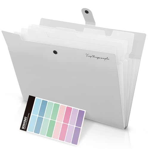 KONVINIT Fächermappe a4 4 Fächer Dokumentenmappe Erweiterbar Mappen Ordnersystem Document Folder mit Verschlußknopf für Büro Hause Schule,grau von KONVINIT