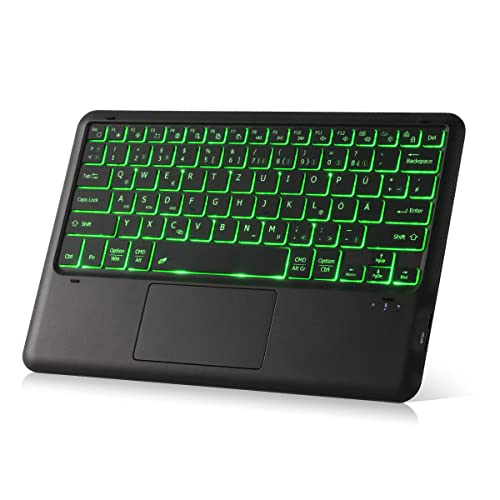 K12 Tastatur Bluetooth mit Touchpad Beleuchtete wiederaufladbare QWERTZ Tastatur Kabellose Tastatur mit 11 Farben Beleuchtete für iPad, Android Tablet, Microsoft Surface, Smartphone, Schwarz von KOOCHUWAH