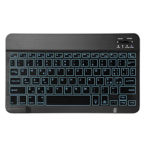 KOOCHUWAH Kabellose Tastatur, italienisches QWERTY-Layout, ultra-dünn, für alle Betriebssysteme iOS, Android und Windows, kompatibel mit iPad Galaxy Tablet (schwarz mit Hintergrundbeleuchtung) von KOOCHUWAH