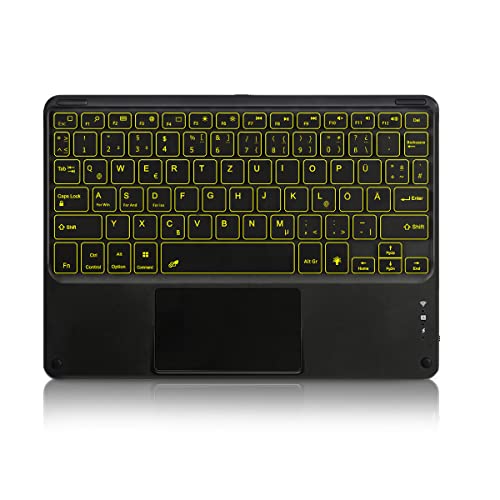 Tastatur Bluetooth Tablet mit Touchpad Beleuchtete wiederaufladbare QWERTZ Tastatur Kabellose Tastatur mit 7 Farben Beleuchtete für iPad, Android Tablet, Microsoft Surface (Tastatur ohne Ständer) von KOOCHUWAH