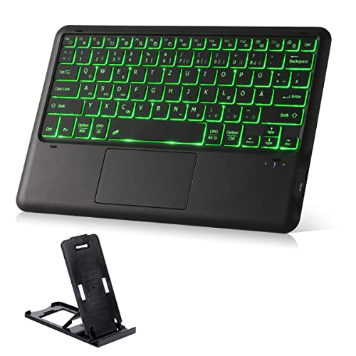 KOOCHUWAH Bluetooth Tastatur mit Touchpad Maustasten Wireless Beleuchtete Tastatur mit 11 Farben, QWERTZ Kabellose Tablet Tastatur Kompatibel mit Smart Fire TV Box iPad PC Mac Laptop von KOOCHUWAH