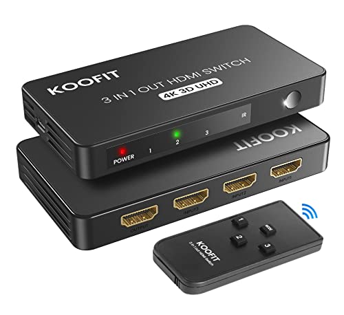 HDMI Switch HDMI Splitter, Automatisch 4K Switch 3 in 1 Out, Umschalter mit IR Fernbedienung, Verteiler Unterstützt HDCP 2.2 4K 3D HDR für PS5 Xbox PS4 Blu-Ray Player HDMI Switch HDMI Splitter, Automatisch 4K Switch 3 in 1 Out, Umschalter mit IR Fernbedienung, Verteiler Unterstützt HDCP 2.2 4K 3D HDR für PS5 Xbox PS4 Blu-Ray Player von KOOFIT