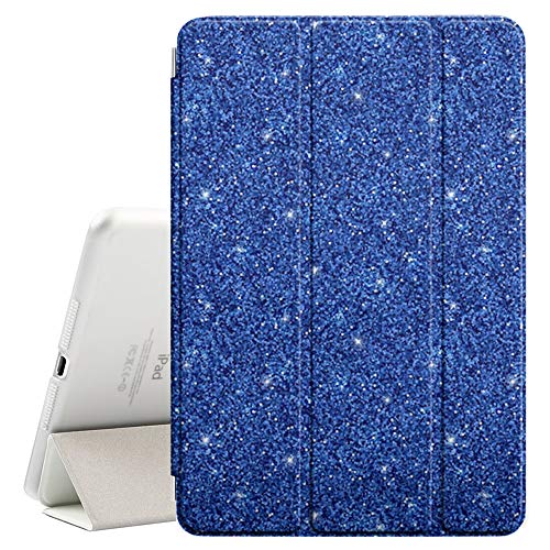 Kompatibel mit Apple iPad 9,7 Zoll (2017 & 2018) – Leder Smart Cover + Hard Back Case mit Sleep/Wake-Funktion (Blau Glitter) von KOOLmouse