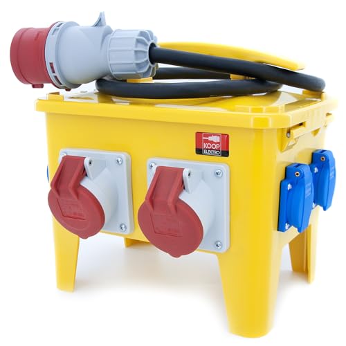 Mobiler Steckdosenverteiler, fest Baustellenverteiler-Box mit FI/LS und BALS Schuko Steckdosen 4x 230V / 2x CEE 16A / 1x CEE 32A, Verteiler tragbar IP44 mit 1,5m Leitung OPD 5G 4mm² für Außenbereich Mobiler Steckdosenverteiler, fest Baustellenverteiler-Box mit FI/LS und BALS Schuko Steckdosen 4x 230V / 2x CEE 16A / 1x CEE 32A, Verteiler tragbar IP44 mit 1,5m Leitung OPD 5G 4mm² für Außenbereich von KOOP ELEKTRO