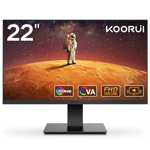 KOORUI 22 Zoll Gaming Monitor mit integrierten Lautsprechern, 100Hz, 1080p Bildschirm Aufhängbar, Rahmenlos, HDMI, Neigungsverstellbar, Augenpflege, VESA-Wandmontage Schwarz von KOORUI