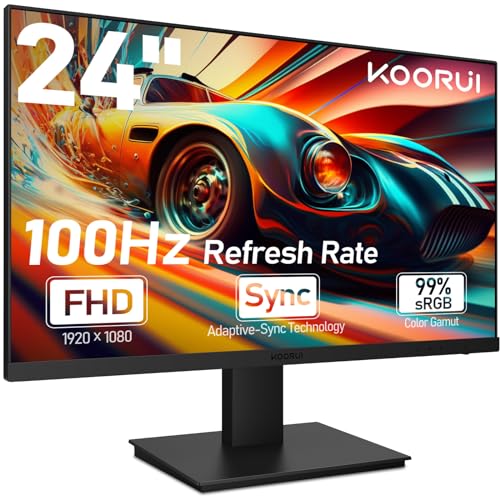 KOORUI 24 Zoll Gaming Monitor mit Lautsprecher, VA, FHD 1920 * 1080p, 100Hz, 75 x 75 mm VESA Mountable, Adaptive Sync Kompatibel, Eye Care, Rahmenlos von KOORUI