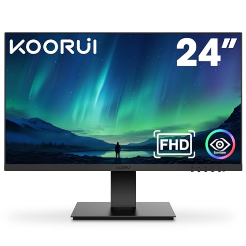 KOORUI 24 Zoll Monitor, FHD 1080p PC Monitors 75 Hz, 5ms, Eye Care, sRGB 99%, Support VESA 75x75mm (HDMI, VGA, Neigbar) Schwarz von KOORUI