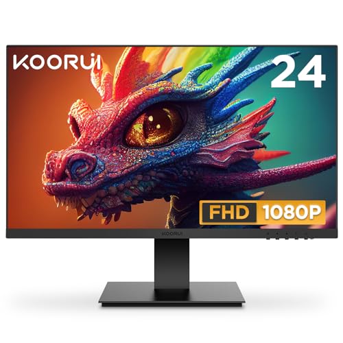 KOORUI 24 Zoll Monitor Full-HD, 75 Hz, 5ms, Eye Comfort, sRGB 99% Farbumfangs,(1920 x 1080, HDMI, VGA, Neigbar, VESA 75x75) Schwarz von KOORUI