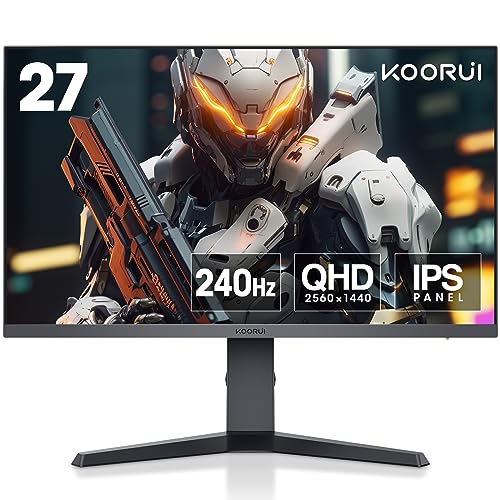 KOORUI 27 Zoll Gaming Monitor, QHD PC Monitors, 240Hz, 1ms, IPS, Adpitive Sync (2560x1440, HDR 400, HDMI, DisplayPort, Höhenverstellbar, Eye-Care) 2K Bildschirm 27E3QK, Schwarz von KOORUI