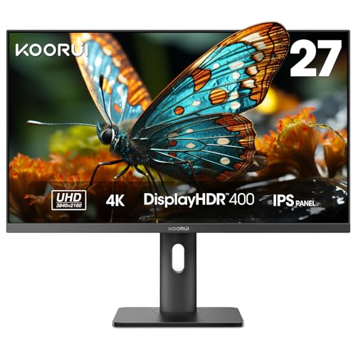 KOORUI 27 Zoll Monitor, 4K Bildschirm UHD (3840 * 2160p), Vertical PC Monitors 60hz (IPS, Eye Care, HDR400, 100% SRGB, VESA 100x100mm, Höhenverstellbar)- 27N7U von KOORUI