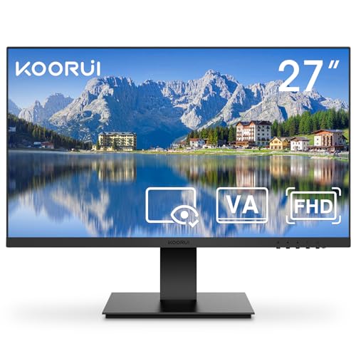 KOORUI 27 Zoll Monitor,75Hz, VA, 1080P, 5ms, PC Bildschirm aufhängbar, Rahmenlos, HDMI, VGA, Neigungsverstellbar, Augenpflege, VESA-Wandmontage Schwarz von KOORUI