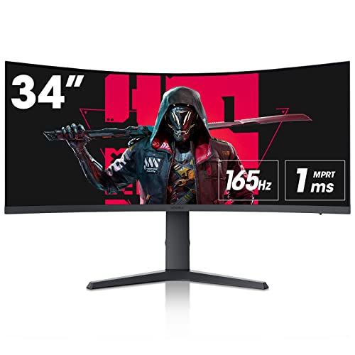 KOORUI 34 Zoll Ultrawide Curved Gaming Monitor, PC Bildschirm 165Hz, 1MS, 1000R, WQHD 3440x1440, VA, Adaptive Sync, 2xHDMI 100Hz & Display Port 165Hz, VESA 75 * 75mm, DCI-P3 90%, Höhenverstellbar von KOORUI