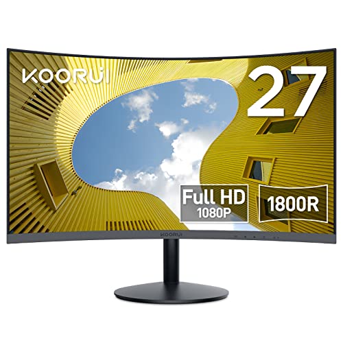 KOORUI Curved Monitor - 27 Zoll FHD Curved Computer Monitor, VA-Panel, 75Hz, Krümmung 1800R, Neigungsverstellung, Augenpflege, HDMI, VGA Gaming Monitor, Schwarz 27N5C von KOORUI