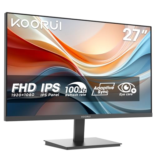 KOORUI E2711F 27 Zoll Monitor, FHD 1920 x 1080 100Hz PC Monitor, Adaptive Sync HDMI 1.4, Eye Care Bildschirm, -5° bis 15° neigbar, VESA 100 x 100mm von KOORUI