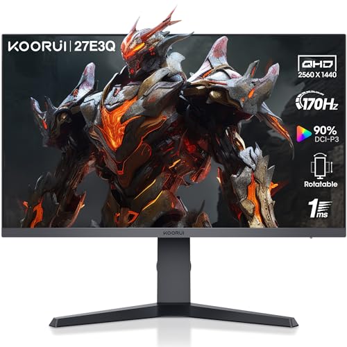 KOORUI Gaming Monitor 27 Zoll, 170Hz, 1ms, 2K QHD(2560 x 1440), IPS, HDR 400, Adaptive Sync, 2xHDMI, DisplayPort, DCI-P3 90%, Höhenverstellbar, Augenpflege,VESA 75x75 von KOORUI