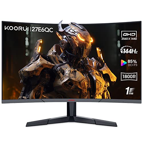 KOORUI Gaming Monitor 27 Zoll, 1800R Fläche Bildschirm 2560X1440 (QHD), 144HZ 1ms Mornitor, DCI-P3 85%, Ultradünne Blende, Einstellbare Neigung, Unterstützt HDMI/DP von KOORUI