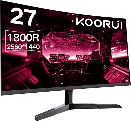 KOORUI Gaming Monitor 27 Zoll, 1800R Gebogene Oberfläche, 2560X1440 (QHD) Bildschirm, 144 Hz 1 ms, DCI-P3 85%, Ultra dünner Rahmen, neigbar, Unterstützung für HDMI/DP von KOORUI