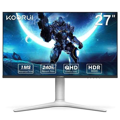 KOORUI Gaming Monitor 27 Zoll, PC Bildschirm QHD(2560 * 1440), 240Hz, VA Mini LED, 1ms, Adaptive Sync, 2xHDMI 2.0 & DPort 1.4, HDR 1000, DCI-P3 95%, VESA 75 * 75mm, Eye Care, Höhenverstellbar von KOORUI