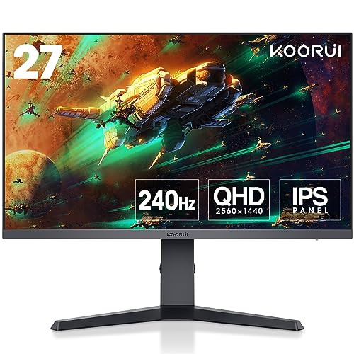 KOORUI Gaming Monitor 27 Zoll - WQHD Bildschirm PC, 240Hz, 1ms, Adaptive-Sync, Gsync Compatibility, (2560x1440, HDMI, DisplayPort, HDR 400) schwarz/rot von KOORUI