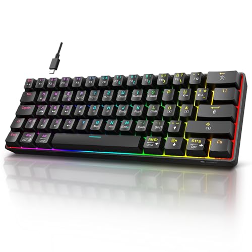 KOORUI Gaming Tastatur, 60% Mechanisch Tastatur 26 RGB Hinterleuchtet Kabelgebunden Deutsches Layout QWERTZ Gaming Keyboard für Windows MacOS Linux-Blauer Schalter von KOORUI