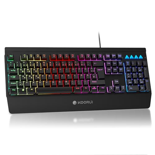 KOORUI Gaming Tastatur, Deutsches QWERTZ-Layout mit Handballenauflage Ghosting Schutz Tastaturen USB Kabel 12 Multi Media Tasten für Windows MacOS Linux -Schwarz KOORUI Gaming Tastatur, Deutsches QWERTZ-Layout mit Handballenauflage Ghosting Schutz Tastaturen USB Kabel 12 Multi Media Tasten für Windows MacOS Linux -Schwarz von KOORUI
