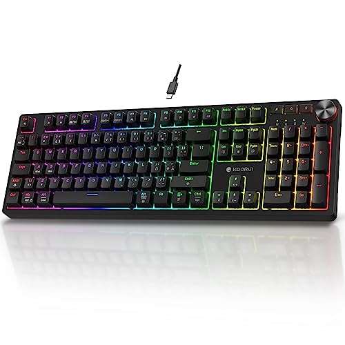 KOORUI Gaming Tastatur, Mechanisch Tastatur Deutsches Layout QWERTZ 104 Tasten 26 RGB Hinterleuchtet Kabelgebunden Gaming Keyboard für Windows MacOS Linux-Blauer Schalter von KOORUI