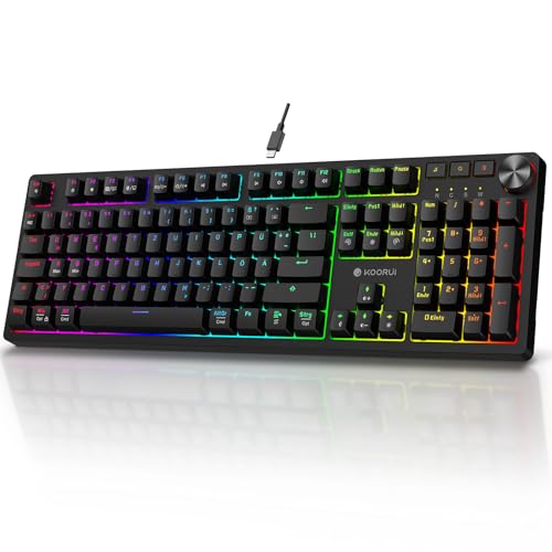 KOORUI Gaming Tastatur, Mechanisch Tastatur QWERTZ Deutsches Layout 104 Tasten 26 RGB Hinterleuchtet Kabelgebunden Gaming Keyboard für Windows MacOS Linux-Blauer Schalter von KOORUI