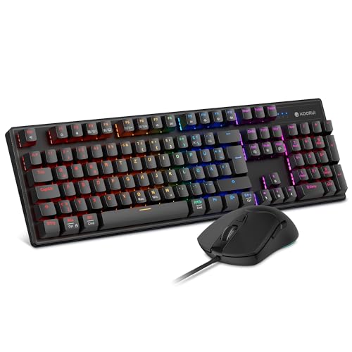 KOORUI Gaming Tastatur Maus Set, Mechanisch Maus Tastatur Set DE QWERTZ Layout 12 Funktionstasten USB Ergonomische Tastatur und Maus mit 6 Tasten 3200 DPI für Win, MacOS, Linux-Blauer Schalter von KOORUI