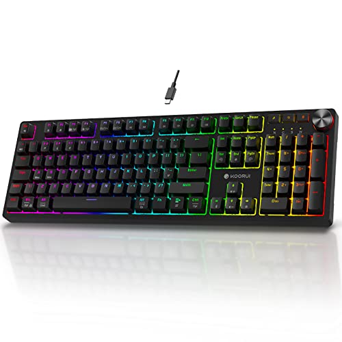 KOORUI Gaming-Tastaturen, 26 RGB-Hintergrundbeleuchtung, mechanische Tastatur, kabelgebunden, 104 Tasten, UK-Layout in voller Größe, mit braunem Schalter, Gamer-Tastaturen für Windows, MacOS, Linux von KOORUI